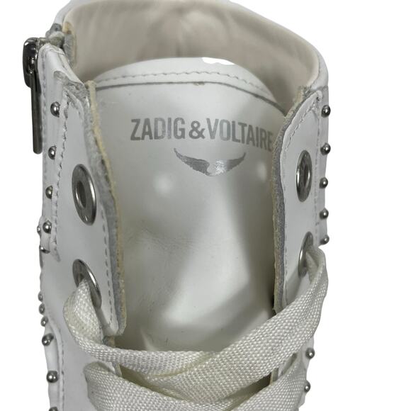 Zadig & Voltaire High Flash Studded Leather High Top Sneaker White Size 40 - Picture 11 of 13